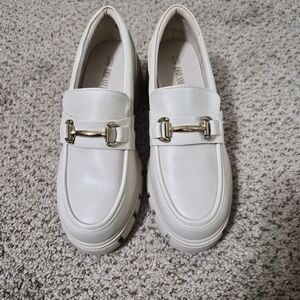 Women's White Loafers with Gold Accent
